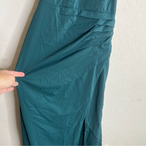 AZAZIE GALICIA Pine Mermaid Halter Pleated Stretch Chiffon Dress - Picture 5 of 9